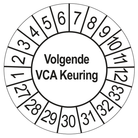 Keuringsstickers Volgende VCA Keuring 2027 | 50 stuks, Ø 35 mm | Wit