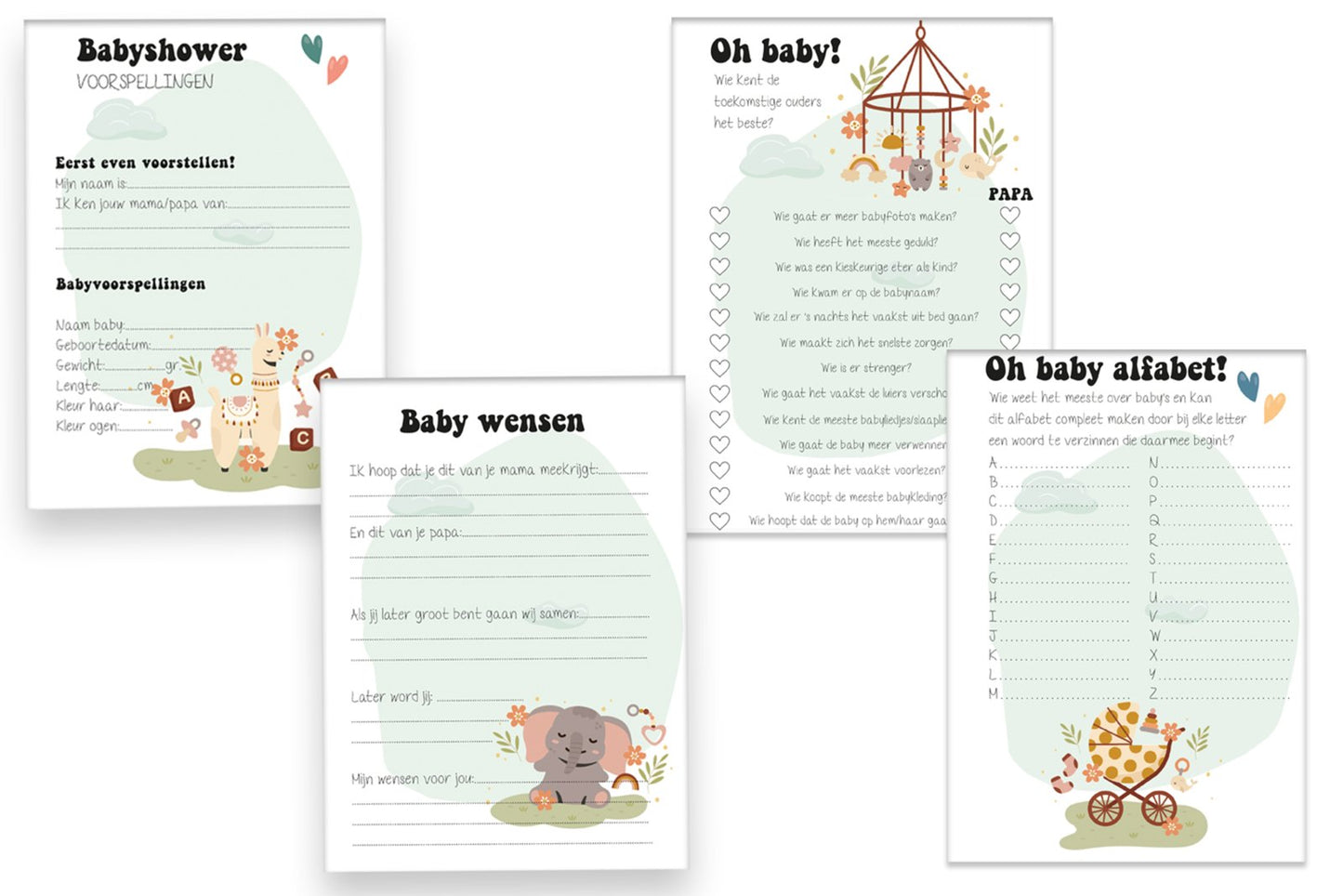 Babyshower XL Plezier: 40 Grote (A5!) Invul - & Spelletjeskaarten - Babyshower 14 - Ricard Pictogram stickers - 8718133053719