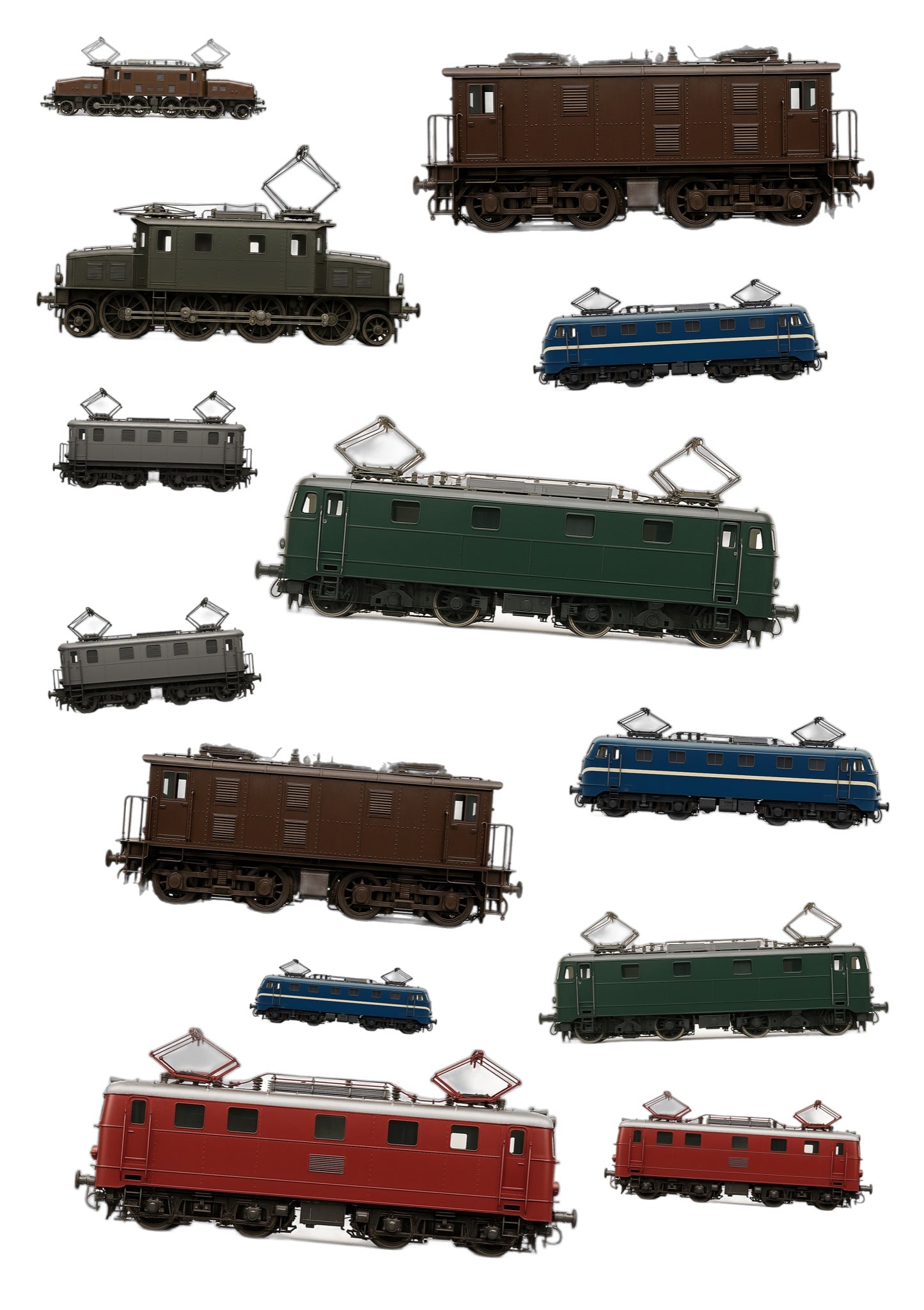 Stickervel A4 met 13 elektrische locomotief-stickers, vel 2 van 2