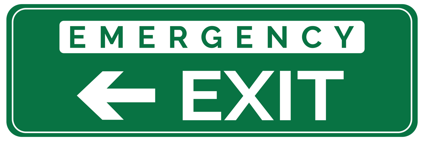 Emergency Exit sticker naar links 400×150 mm – groen-wit tekststicker