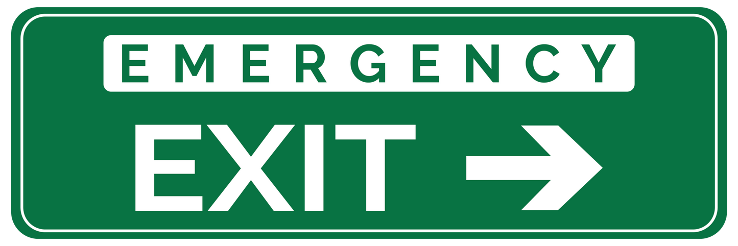 Emergency Exit sticker naar rechts 400×150 mm – groen-wit tekststicker
