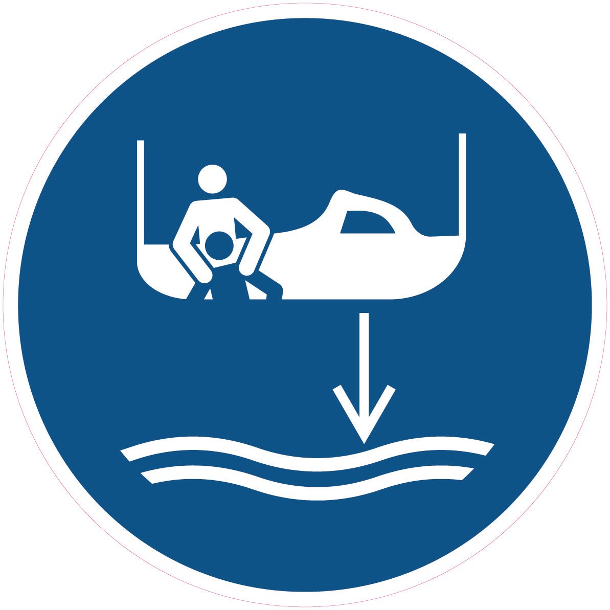 Gebodssticker hulpboot te water laten, ISO 7010 M041