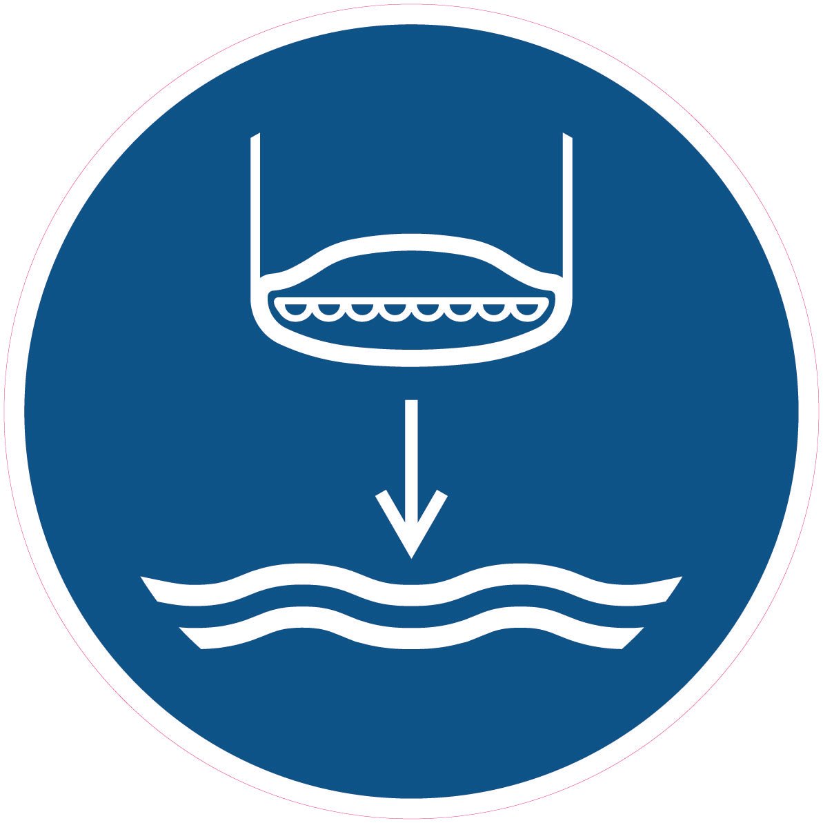 Gebodssticker reddingsboot te water laten, ISO 7010 M039