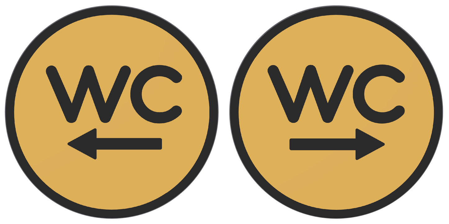 PLA toilet bordjes set 4 man vrouw wc pijl Goud Zwart