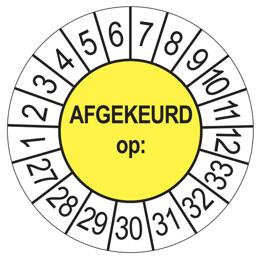 Keuringssticker Afgekeurd op 2027, geel, Ø 35 mm