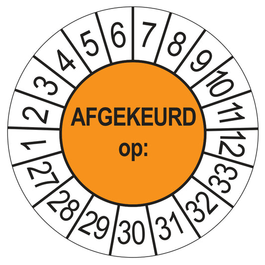 Keuringssticker Afgekeurd op 2027, oranje, Ø 35 mm