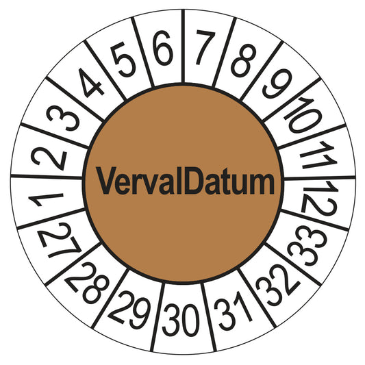 Keuringssticker Vervaldatum 2027, bruin, Ø 35 mm