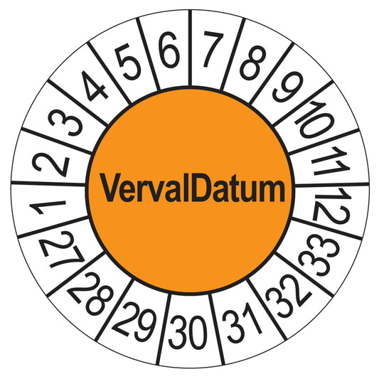 Keuringssticker Vervaldatum 2027, oranje, Ø 35 mm