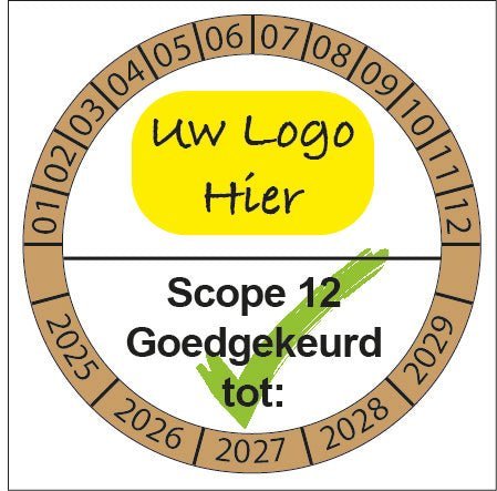 Keuringsstickers kopen? | Bruine buitenring | Voeg simpel uw logo en tekst toe. - Ricard Pictogram stickers -