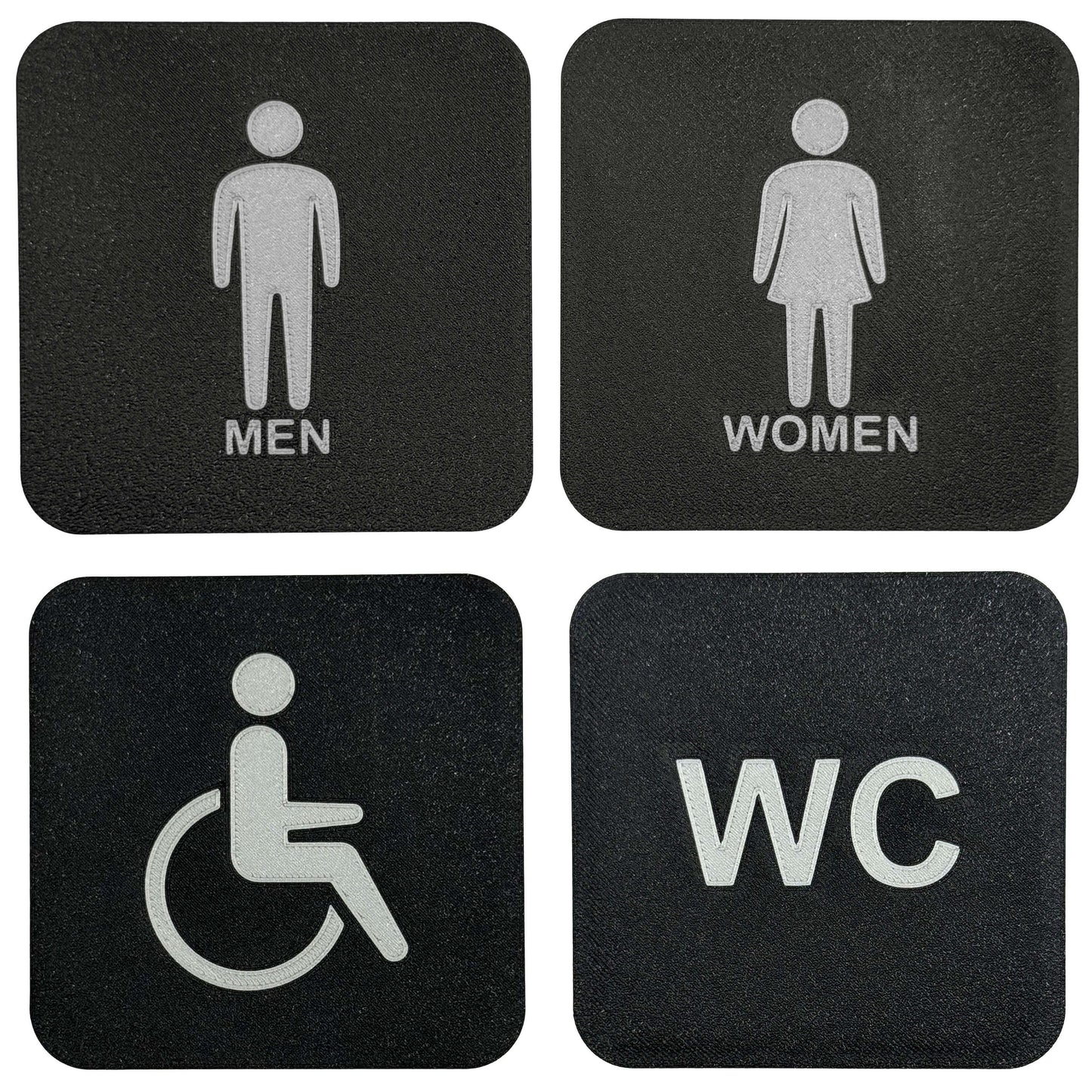 WC bordje Zwart-Zilver Toiletbordjes (Man, Vrouw, Invalide & WC)