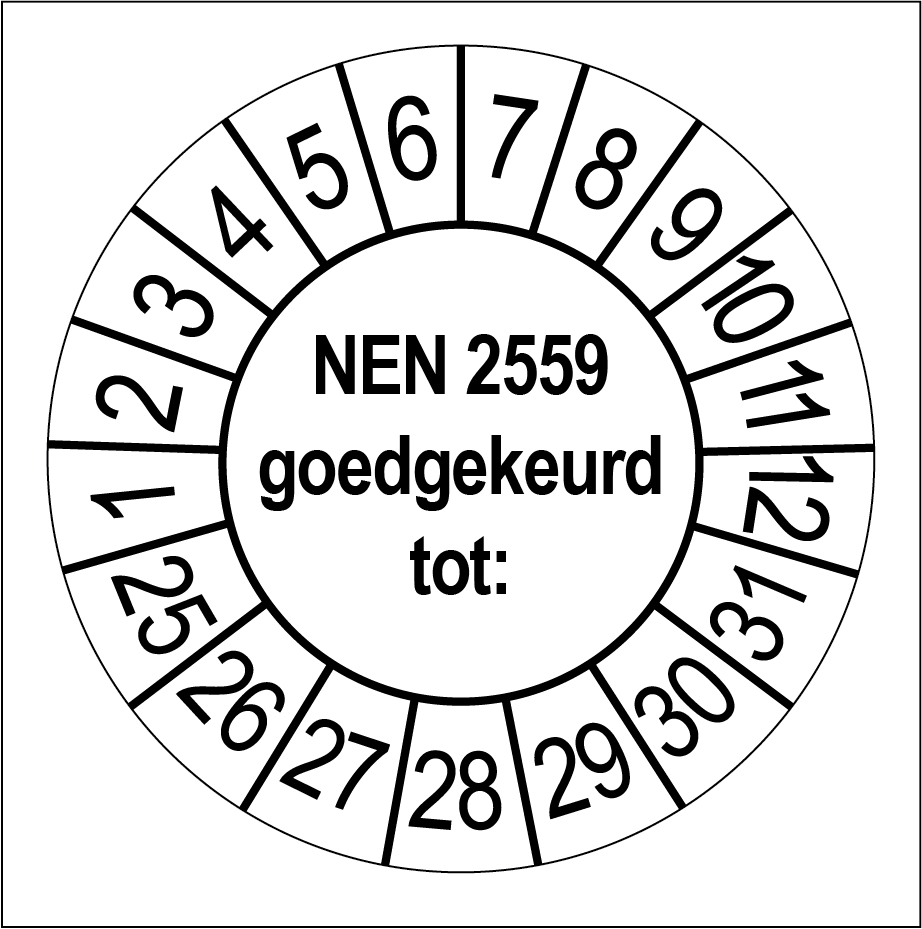 NEN 2559 Goedgekeurd Keuringsstickers | 50 stuks (10 strips) | 35mm Rond | Vinyl - Ricard Pictogram stickers - 8718133058325