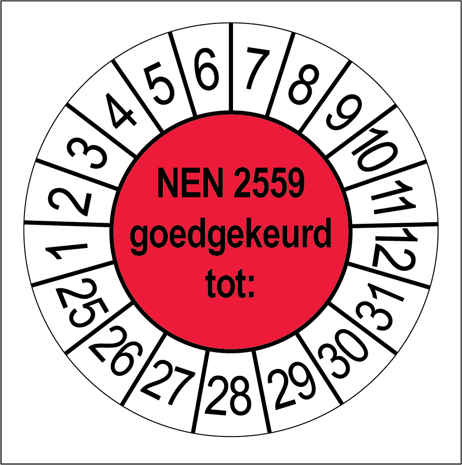 Keuringsstickers NEN 2559 Goedgekeurd Rood - Rond 35 mm - Ricard