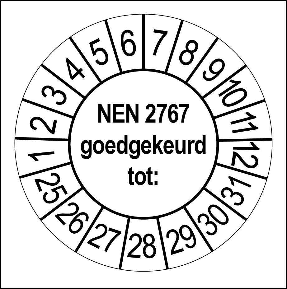 NEN 2767 Goedgekeurd Keuringsstickers | 50 stuks (10 strips) | 35mm Rond | Vinyl - Ricard Pictogram stickers - 8718133058455