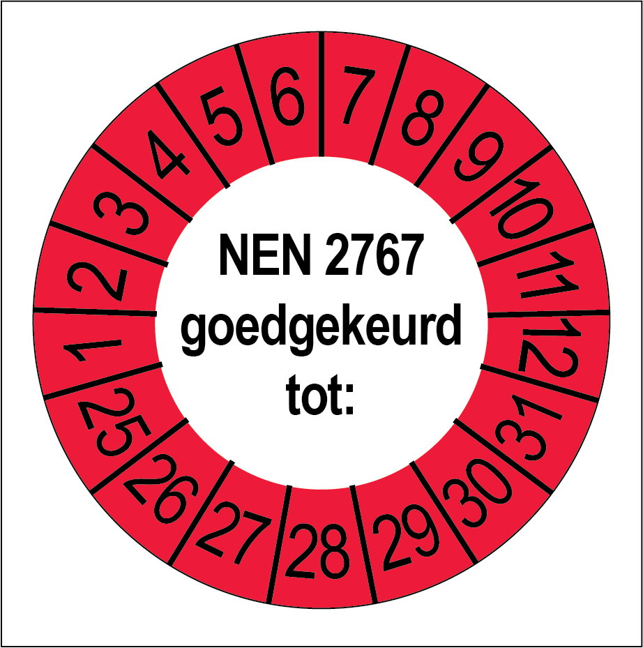 Keuringsstickers NEN 2767 Goedgekeurd Rode Buitenrand - Rond 35 mm - Ricard