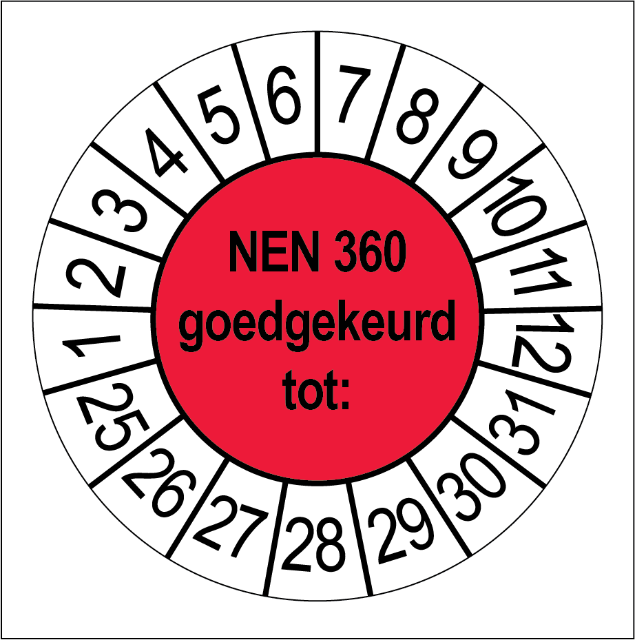 Keuringsstickers NEN 360 Goedgekeurd Rood - Rond 35 mm - Ricard