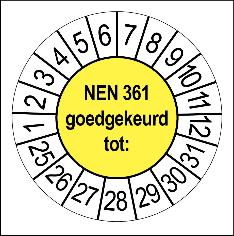 Keuringsstickers NEN 361 Goedgekeurd Geel - Rond 35 mm - Ricard