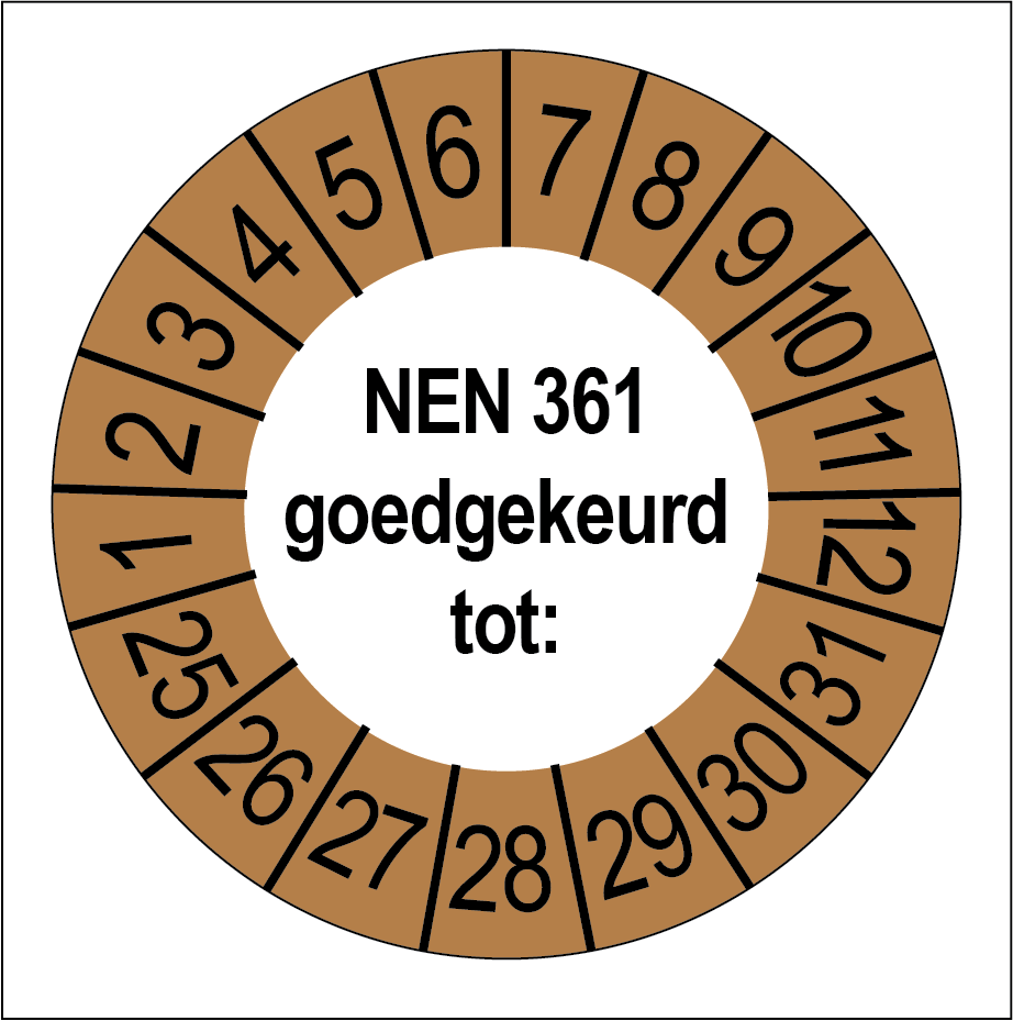 Keuringsstickers NEN 361 Goedgekeurd Bruine Buitenrand - Rond 35 mm - Ricard