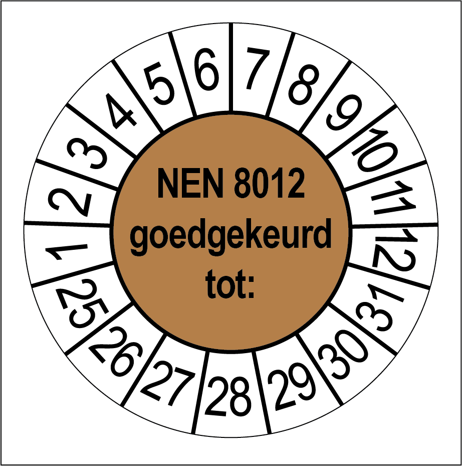 Keuringsstickers NEN 8012 Goedgekeurd Bruin - Rond 35 mm - Ricard