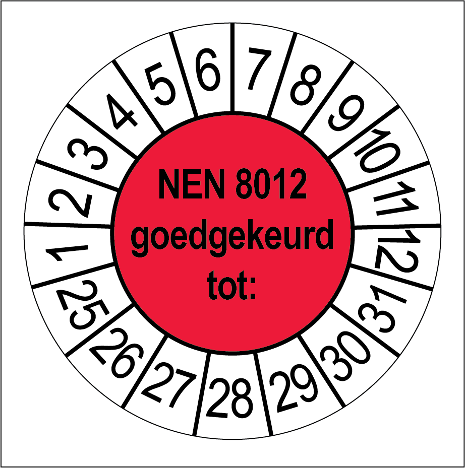 Keuringsstickers NEN 8012 Goedgekeurd Rood - Rond 35 mm - Ricard