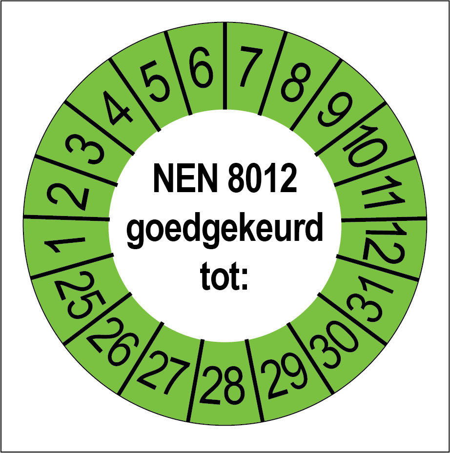 Keuringsstickers NEN 8012 Goedgekeurd Groene Buitenrand - Rond 35 mm - Ricard
