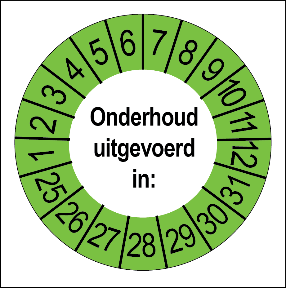 Keuringsstickers Onderhoud Uitgevoerd Groene Buitenrand - Rond 35 mm - Ricard