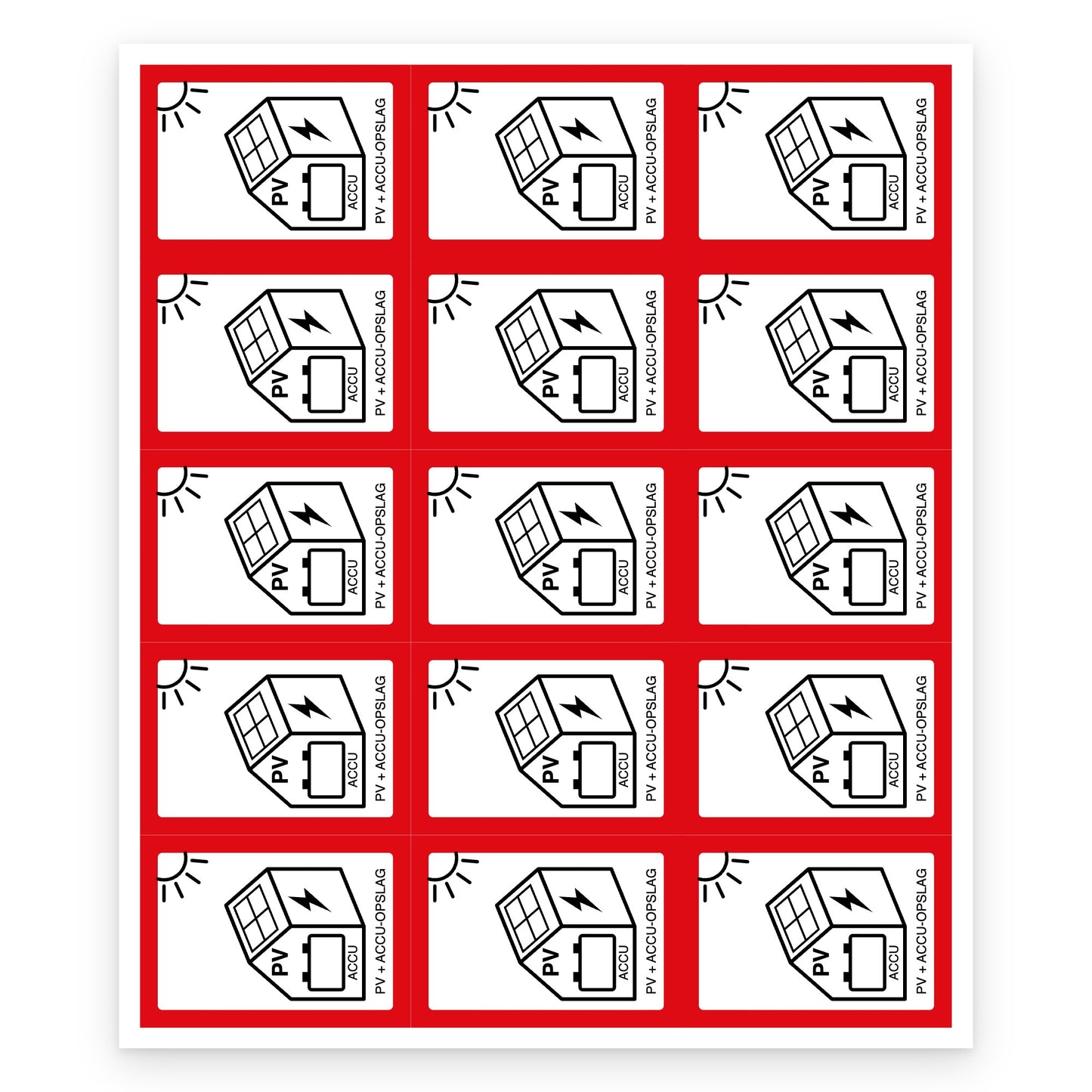 PV + ACCU sticker pictogram NEN 1010 35x50mm, set van 15 stickers - compleet vel van 15 stickers