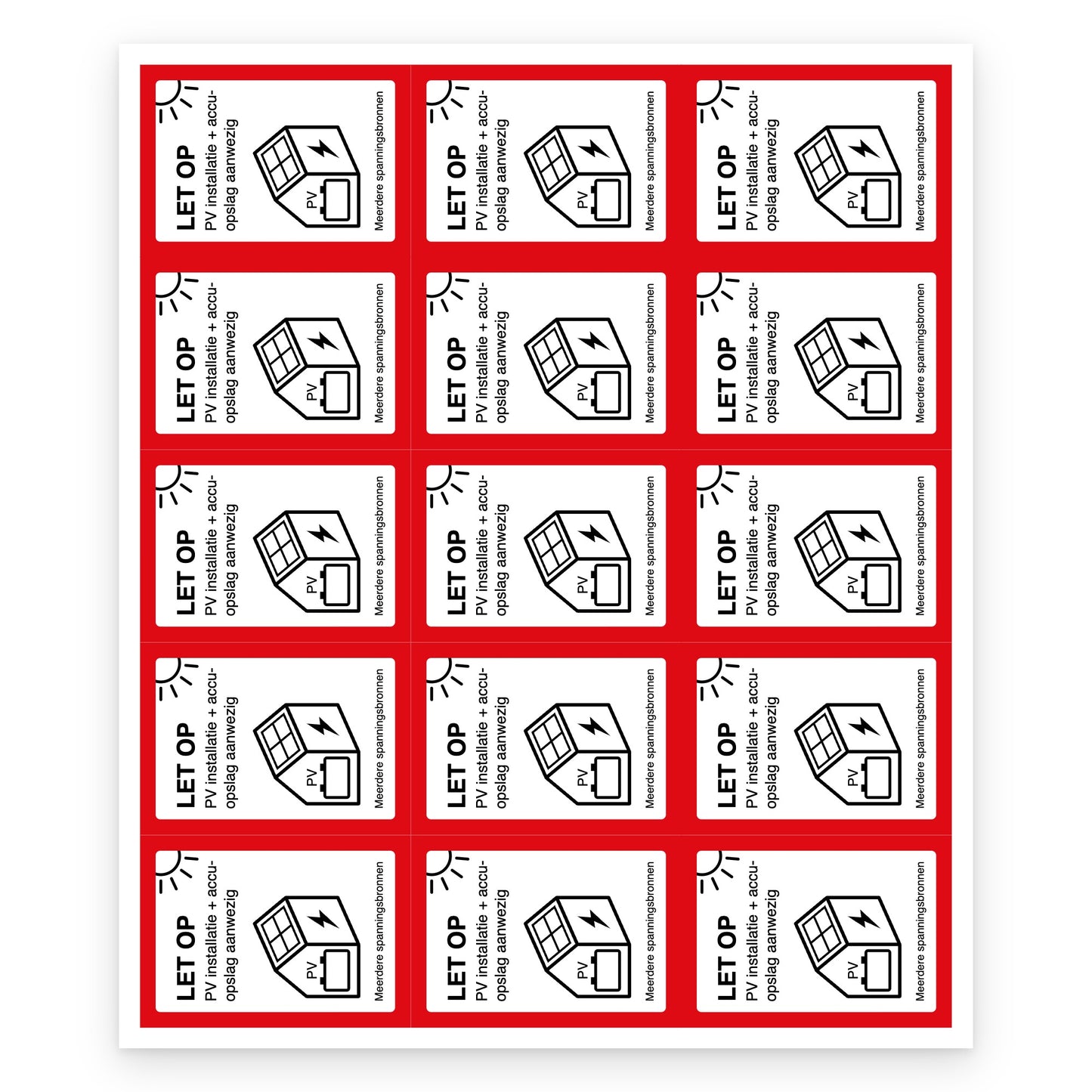 PV en accu sticker NEN 1010 35x50mm, set van 15 stickers - compleet vel van 15 stickers