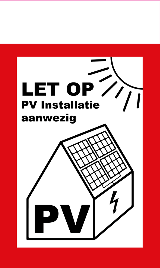 PV Sticker met eigen LOGO en tekst boven - NEN1010 - PV installatie aanwezig 35 x 60mm BxH - Ricard Pictogram stickers -