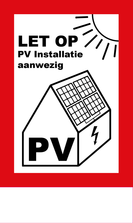 PV Sticker met eigen LOGO en tekst onder - NEN1010 - PV installatie aanwezig 35 x 60mm BxH - Ricard Pictogram stickers -