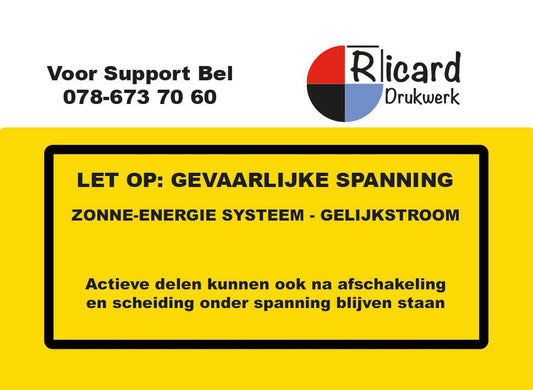 PV Sticker met eigen LOGO - Zonne-Energie systeem NEN1010 - LET OP: Gevaarlijke spanning Ricard Pictogram stickers - 743693
