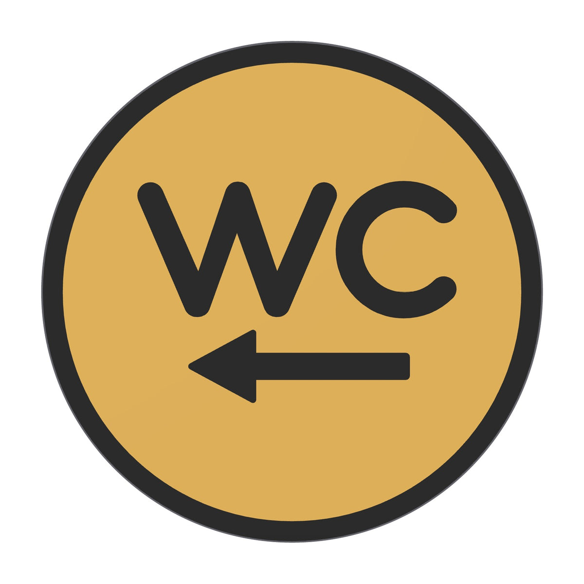 WC-bordje met pijl naar links, 12,5 cm rond, Goud-Zwart