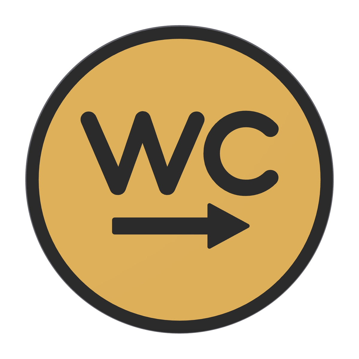 WC-bordje met pijl naar rechts, 12,5 cm rond, Goud-Zwart