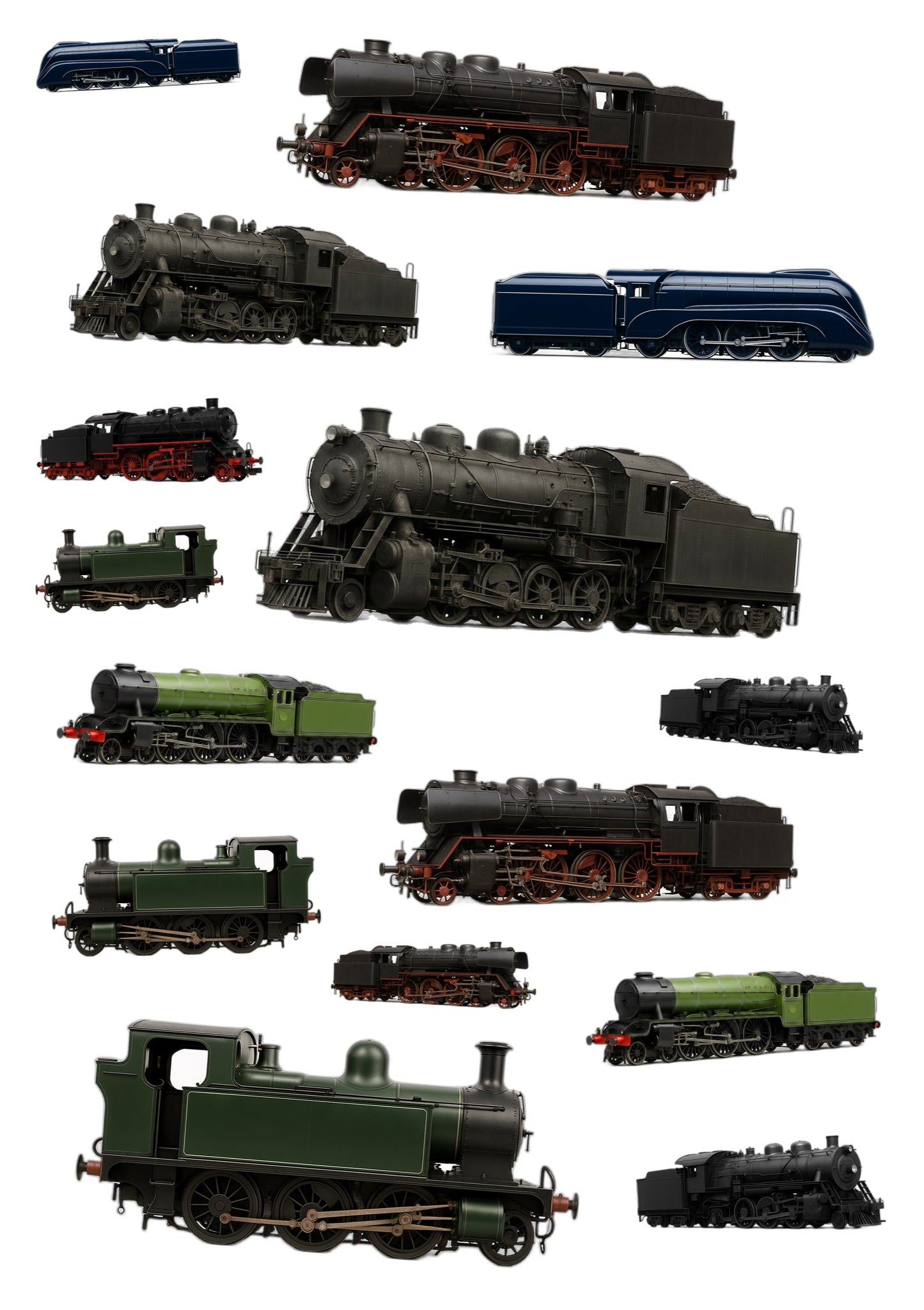 Stickervel A4 met 15 stoomlocomotief-stickers, vel 2 van 2
