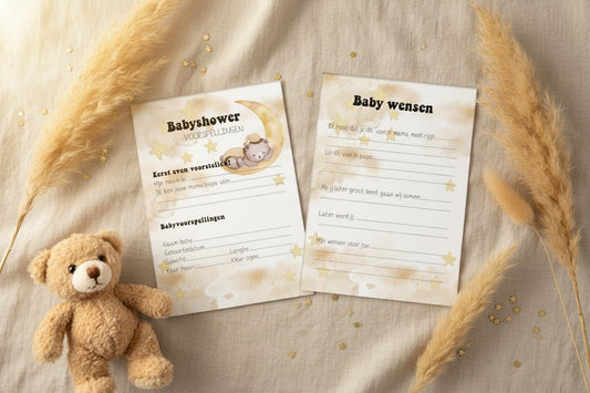 Babyshower invulkaarten beertje op maan sfeerfoto