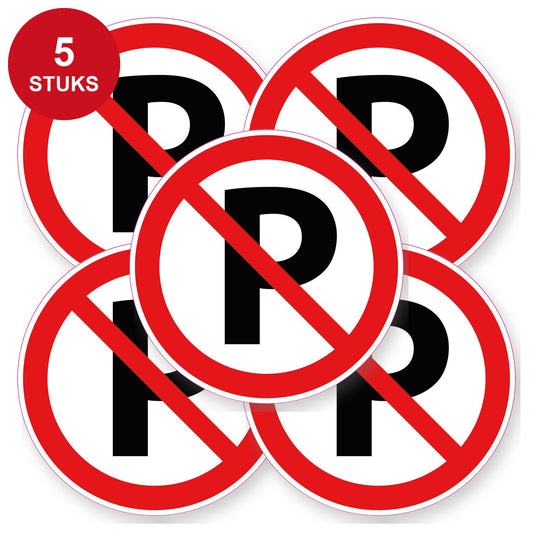 Niet Parkeren Sticker | 5 stuks Ø 20 cm | Verboden te parkeren vinyl - 5 stuks