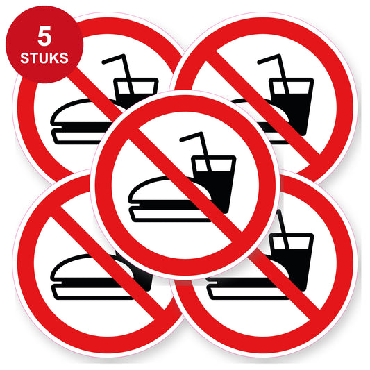 Verboden eten en drinken sticker 20 cm | 5 stuks | Pictogram vinyl - 5 stuks
