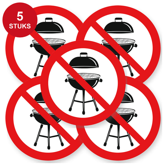 Verboden te barbecueën stickers | 5 Stuks 20 cm | Pictogram sticker | Vinyl - 5 stuks