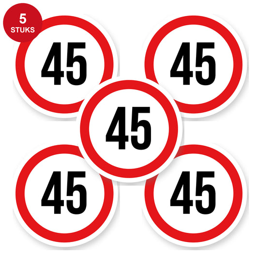 Max snelheid 45 sticker 20 cm | 5 stuks | Weersbestendig vinyl - 5 stuks