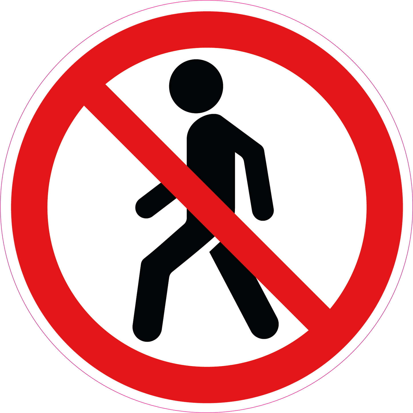 Verboden te wandelen sticker, rood-wit rond pictogram, 20 cm
