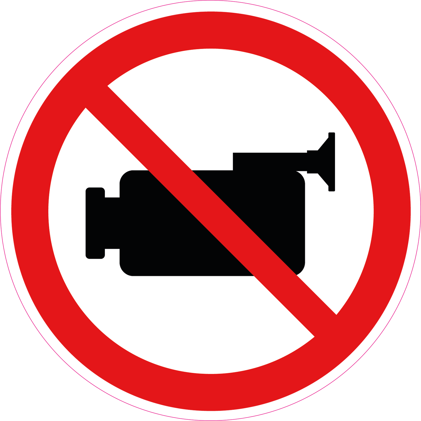 Verboden te filmen sticker, rood-wit rond pictogram met doorgestreepte videocamera, 20 cm