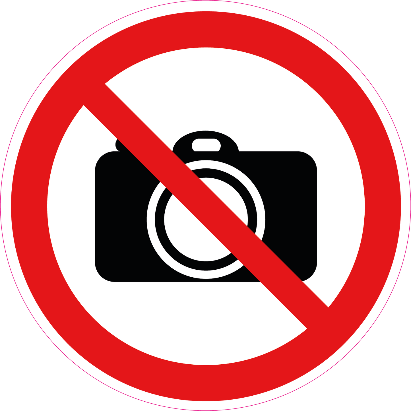 Verboden te fotograferen sticker, rood-wit rond pictogram met doorgestreepte camera, 20 cm