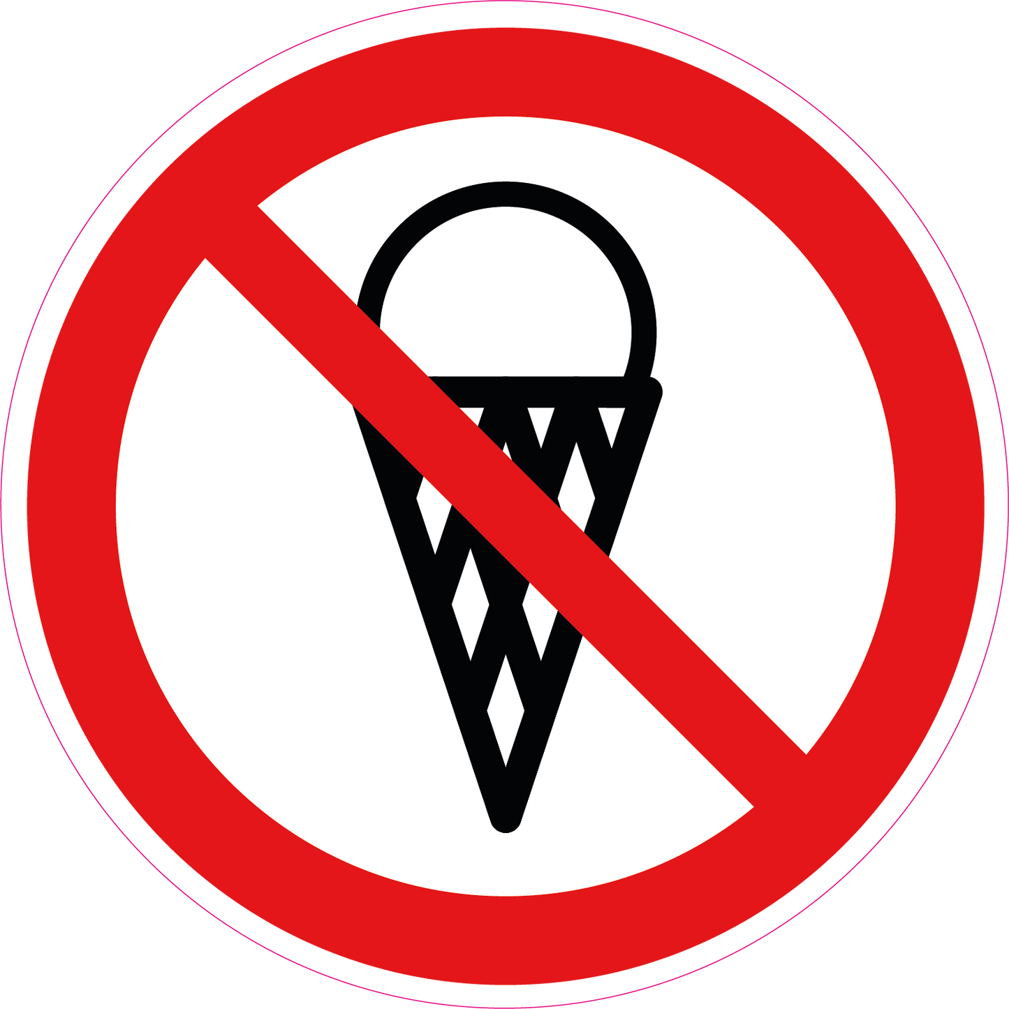 Verboden voor ijsjes sticker, rood-wit rond pictogram met doorgestreept ijsje, 20 cm