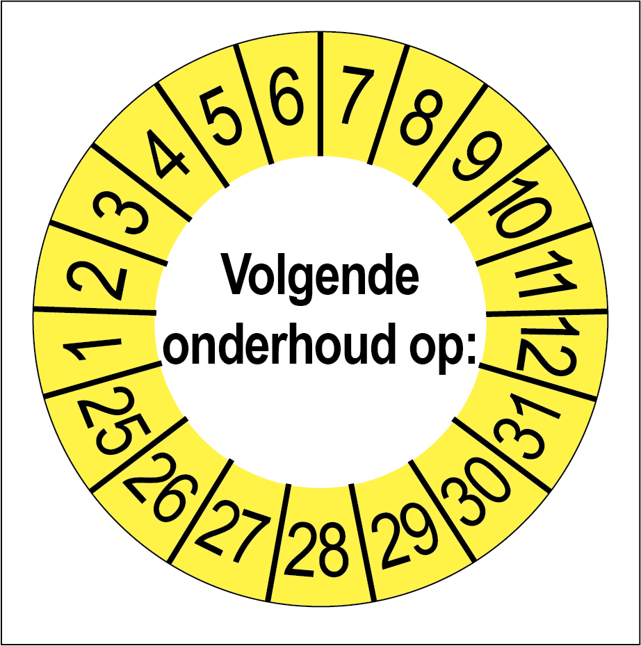 Keuringsstickers Volgende Onderhoud Gele Buitenrand - Rond 35 mm - Ricard