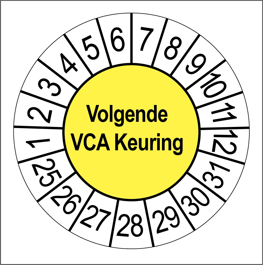 Volgende VCA Keuring Keuringsstickers | 50 stuks (10 strips) | 35mm Rond | Vinyl - Ricard Pictogram stickers - 8718133057458