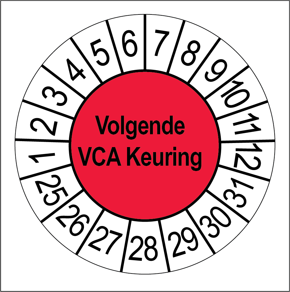 Volgende VCA Keuring Keuringsstickers | 50 stuks (10 strips) | 35mm Rond | Vinyl - Ricard Pictogram stickers - 8718133057472