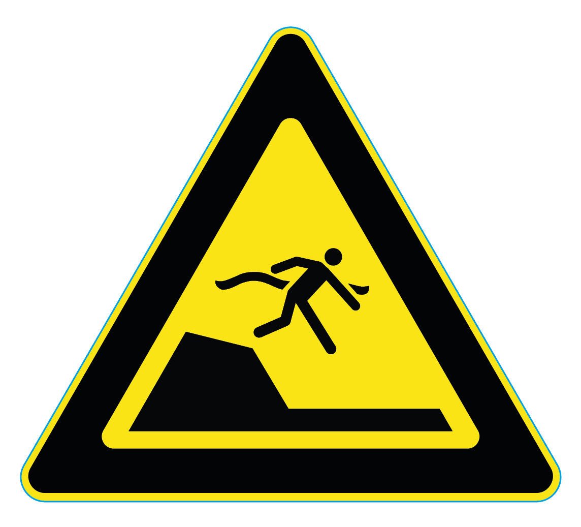 Waarschuwingssticker daling naar diep water, ISO 7010 W050, 20 cm