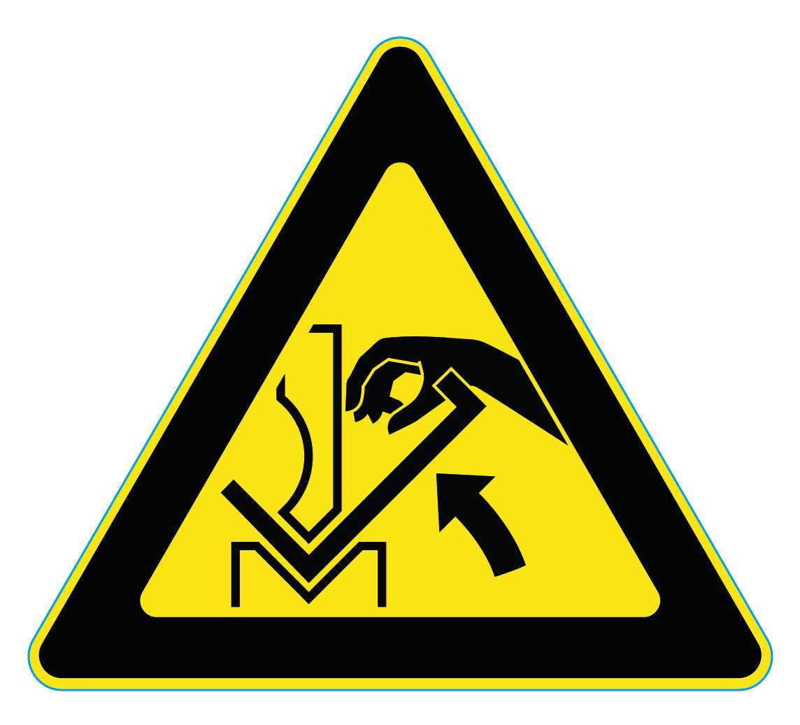 Waarschuwingssticker hand tussen werkstuk, ISO 7010 W031, 20 cm