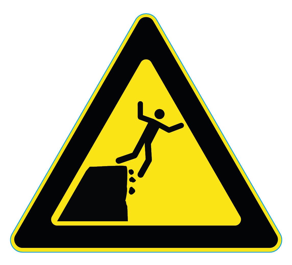Waarschuwingssticker instabiele klifrand, ISO 7010 W052, 20 cm