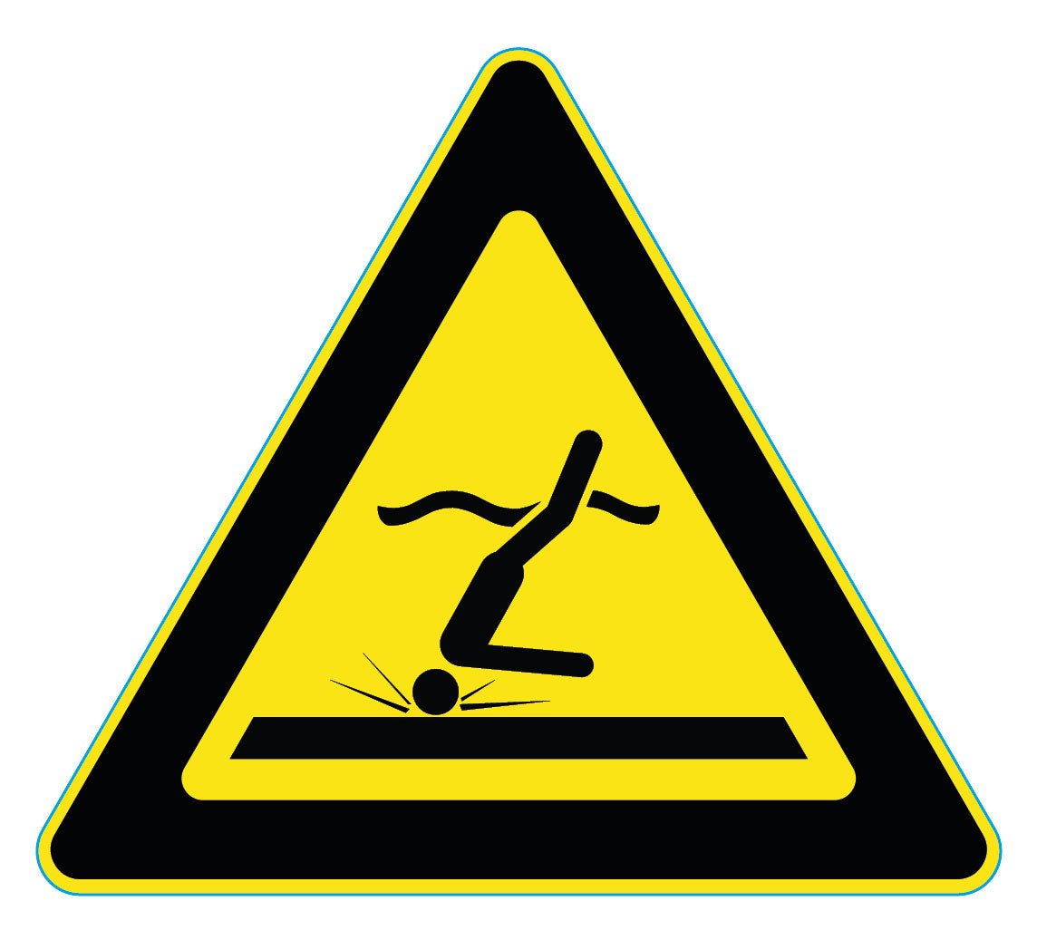 Waarschuwingssticker ondiep water, ISO 7010 W048, 20 cm