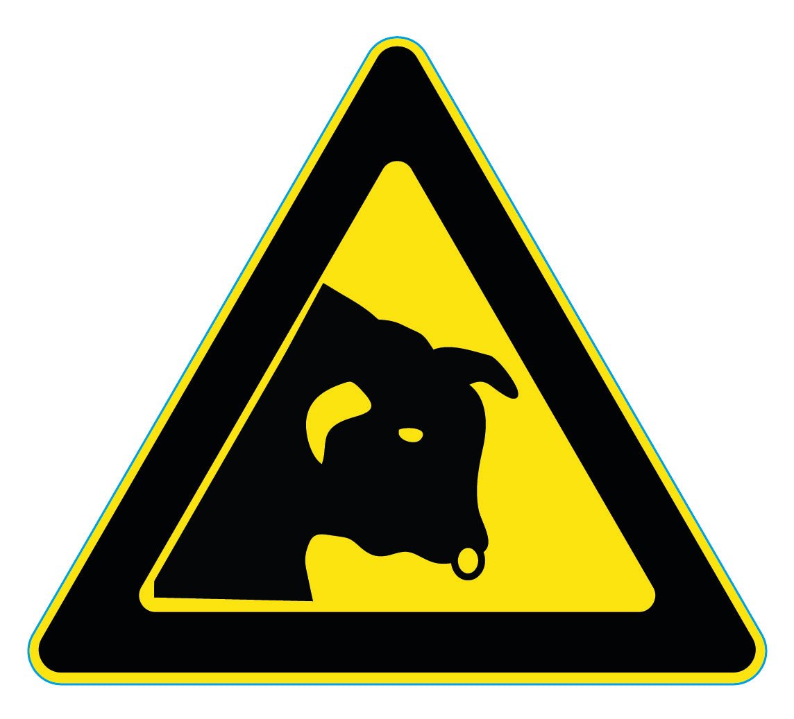 Waarschuwingssticker pas op voor de stier, ISO 7010 W034, 20 cm